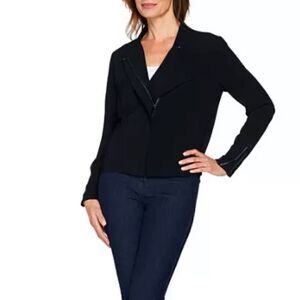 Lisa Rinna Zip Front Textured Bomber Jacket